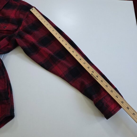 Orvis Shirt Jacket Mens M Buffalo Plaid Flannel Red Black Buttons Pockets Chore - Picture 6 of 15